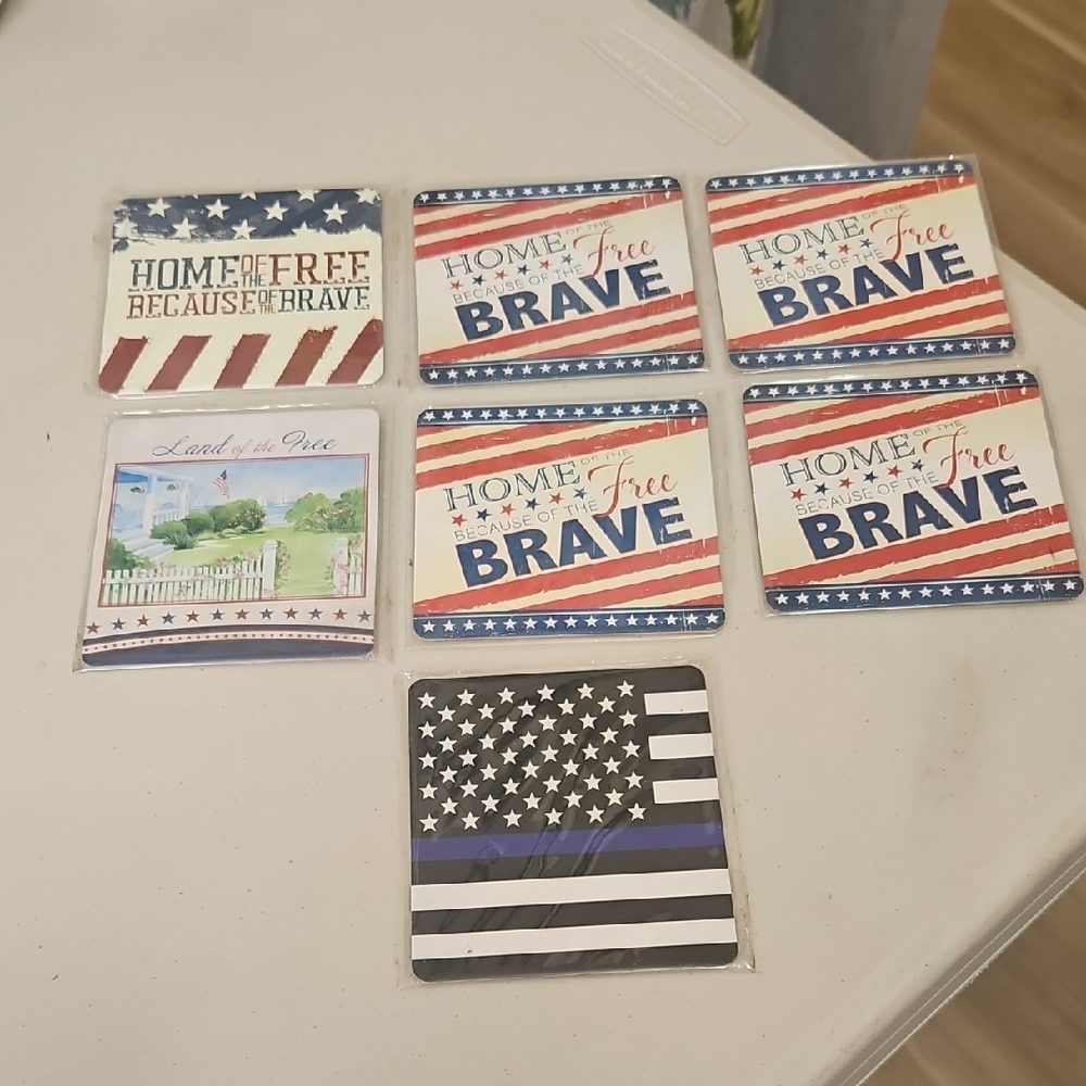 Patriotic Coaster Set 7 Piece Set Still In Plastic RW&B - Picture 3 of 11